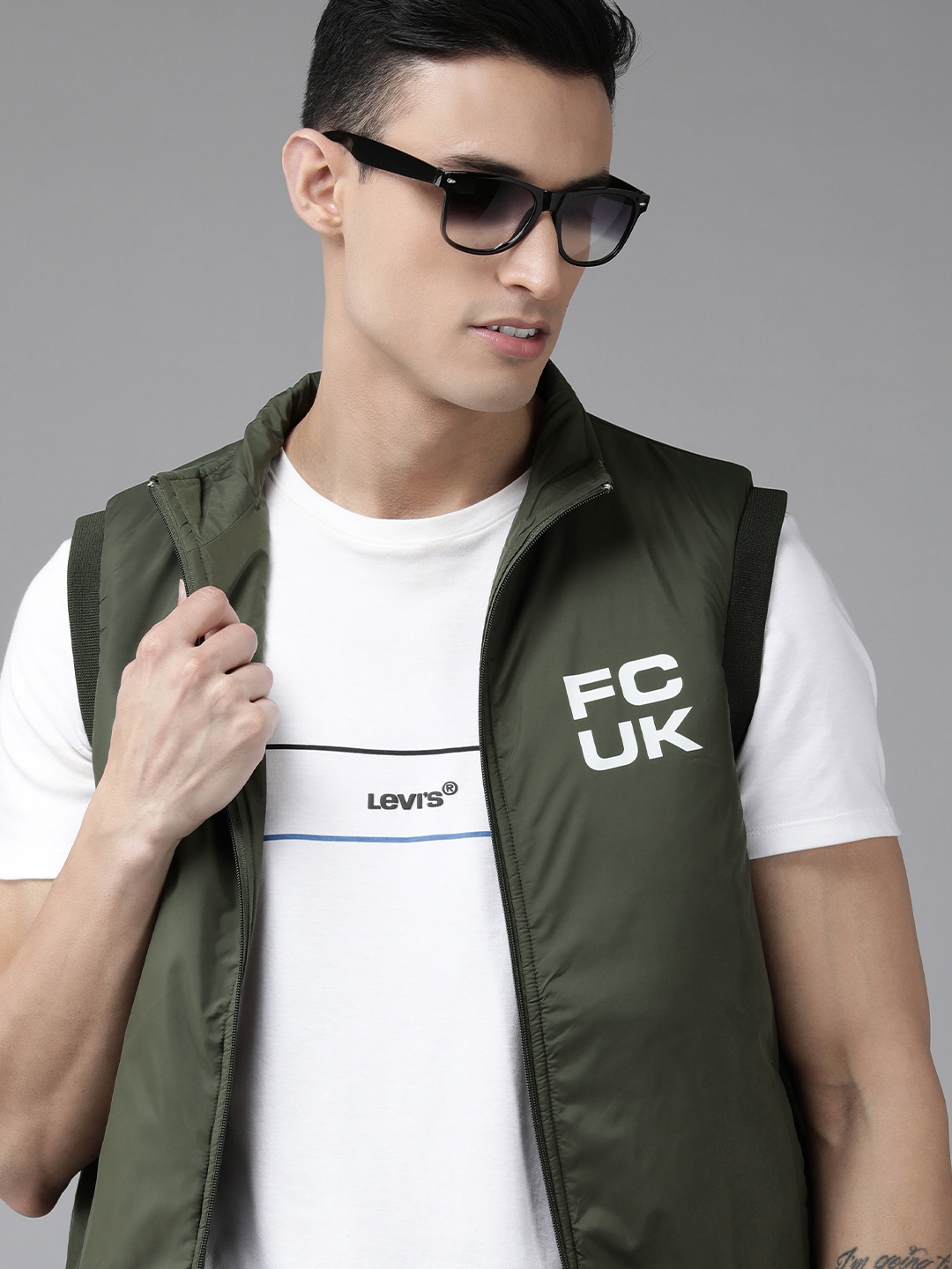 French Connection Men Olive Green Solid Bomber Jacket