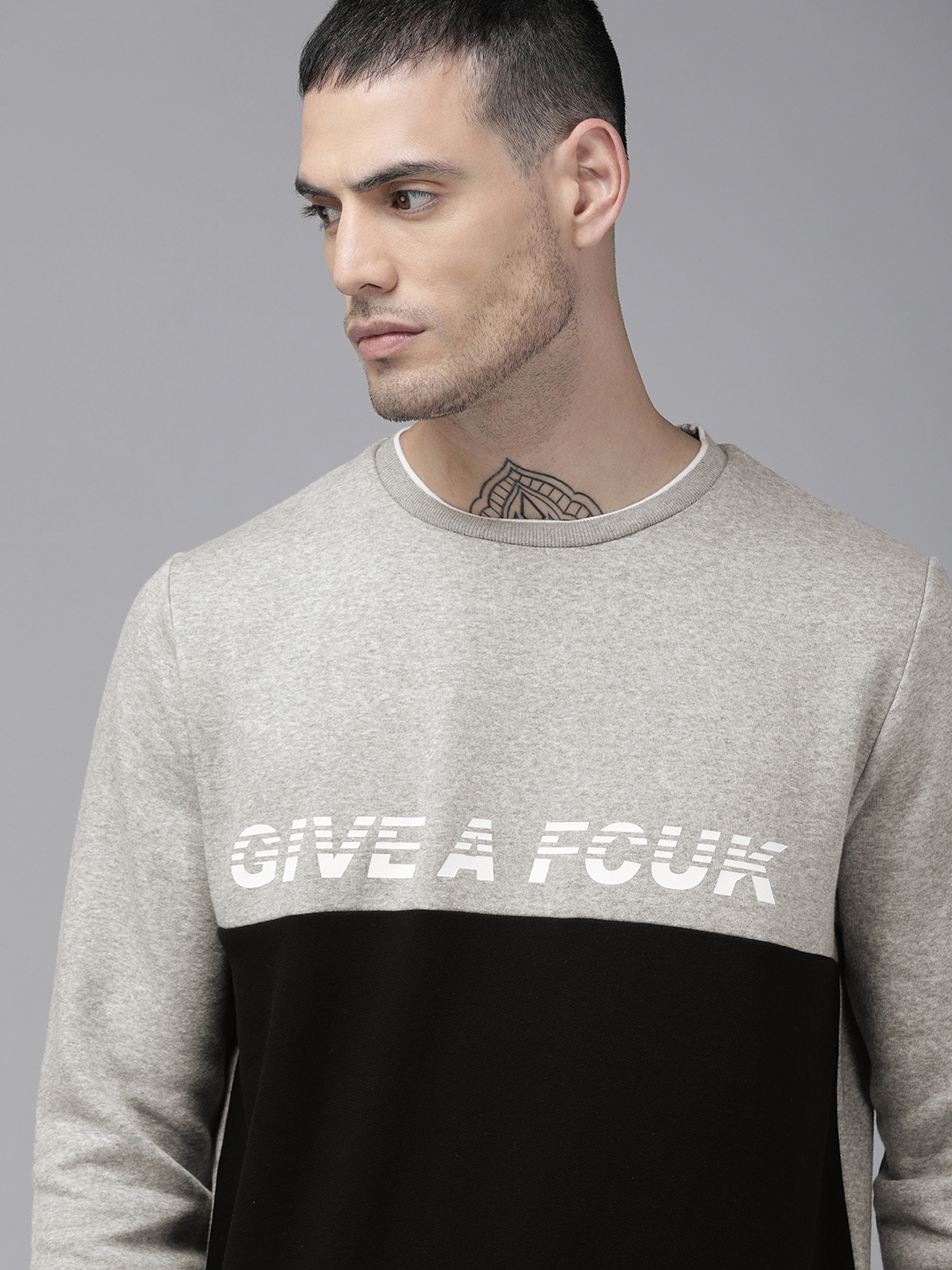 Buy French Connection Men Grey And Black Colourblocked Pullover