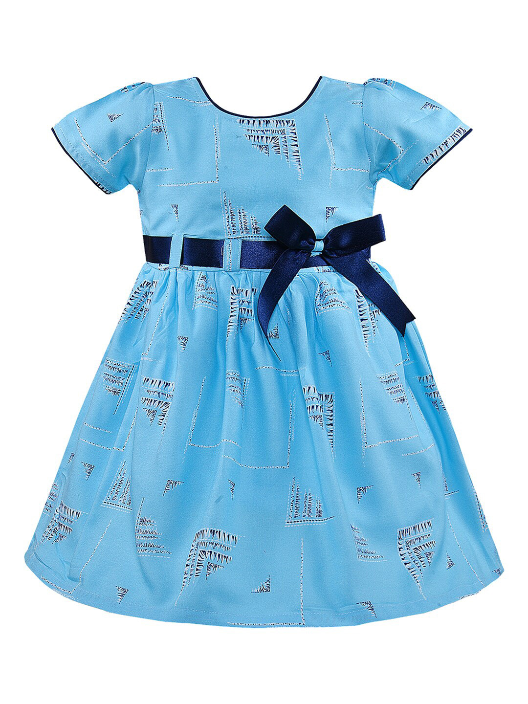 Wish Karo Girls Blue Satin Dress with Bow