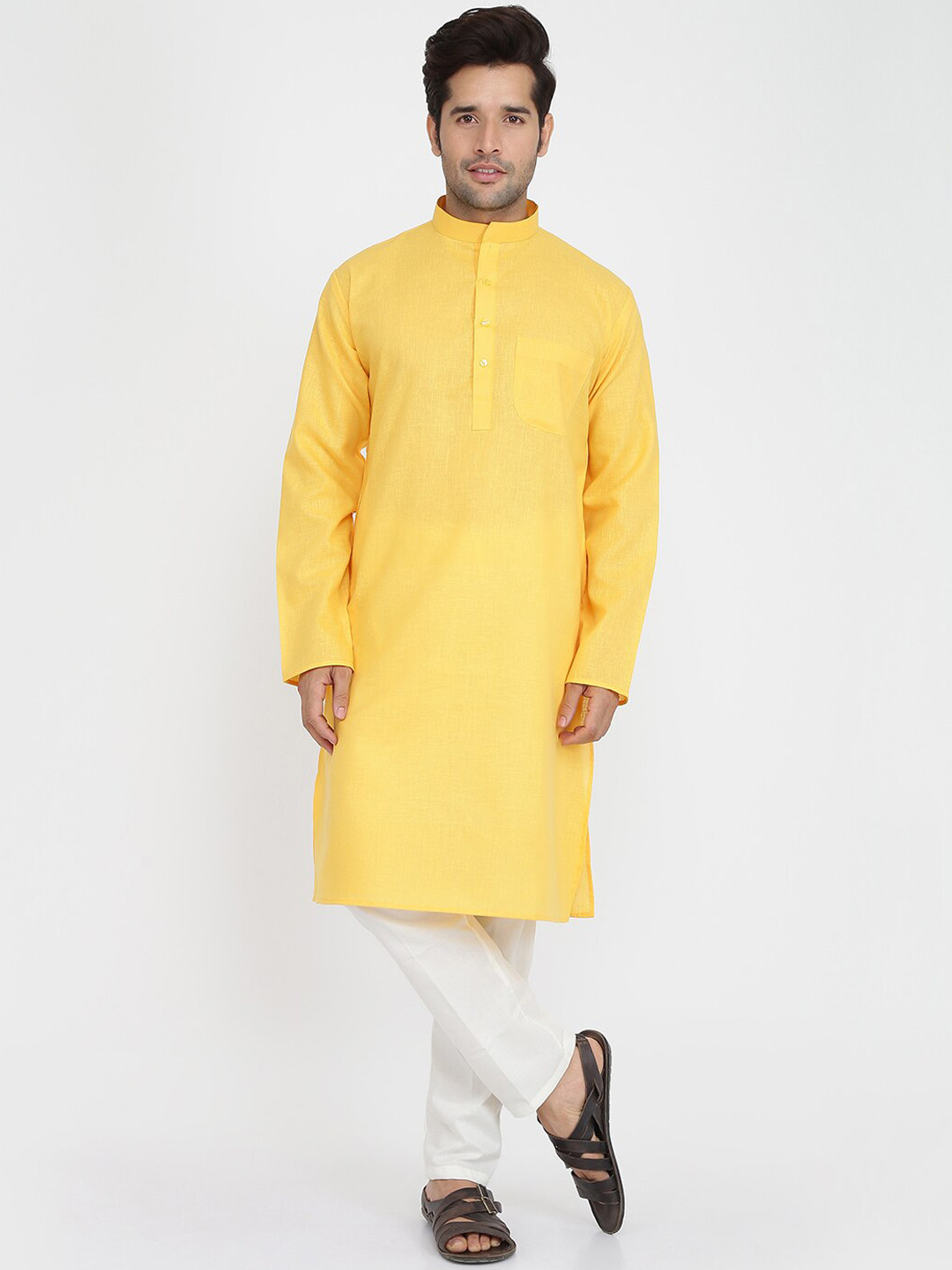 ROYAL KURTA Men Yellow Cotton  Kurta
