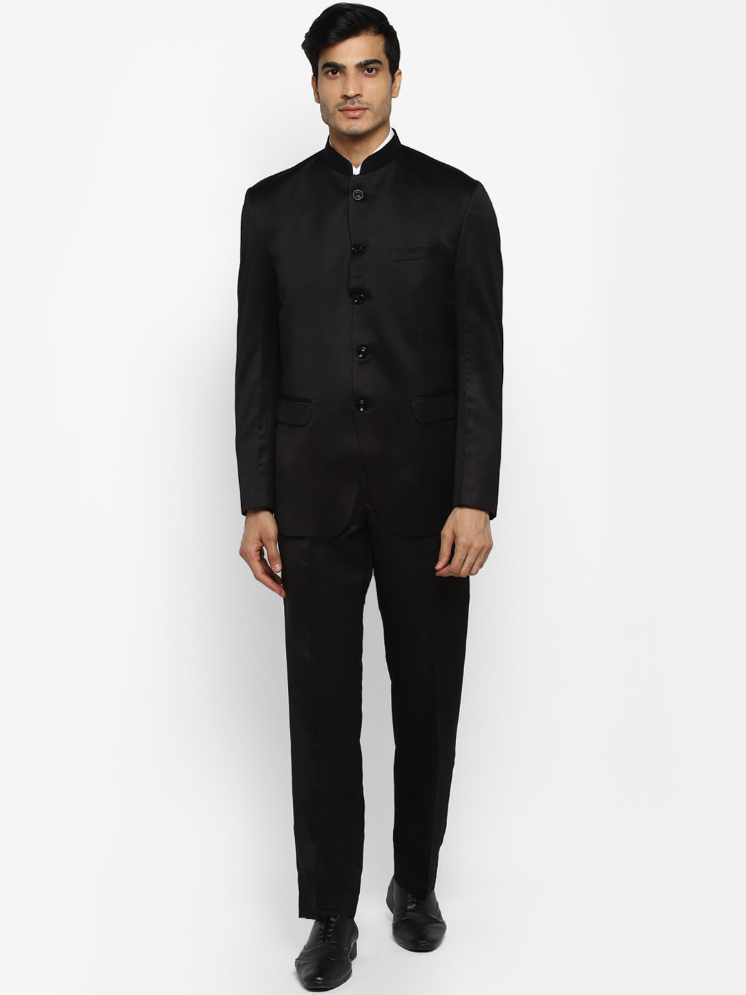 ROYAL KURTA Men Black Solid 2-Piece Bandhgala Suit