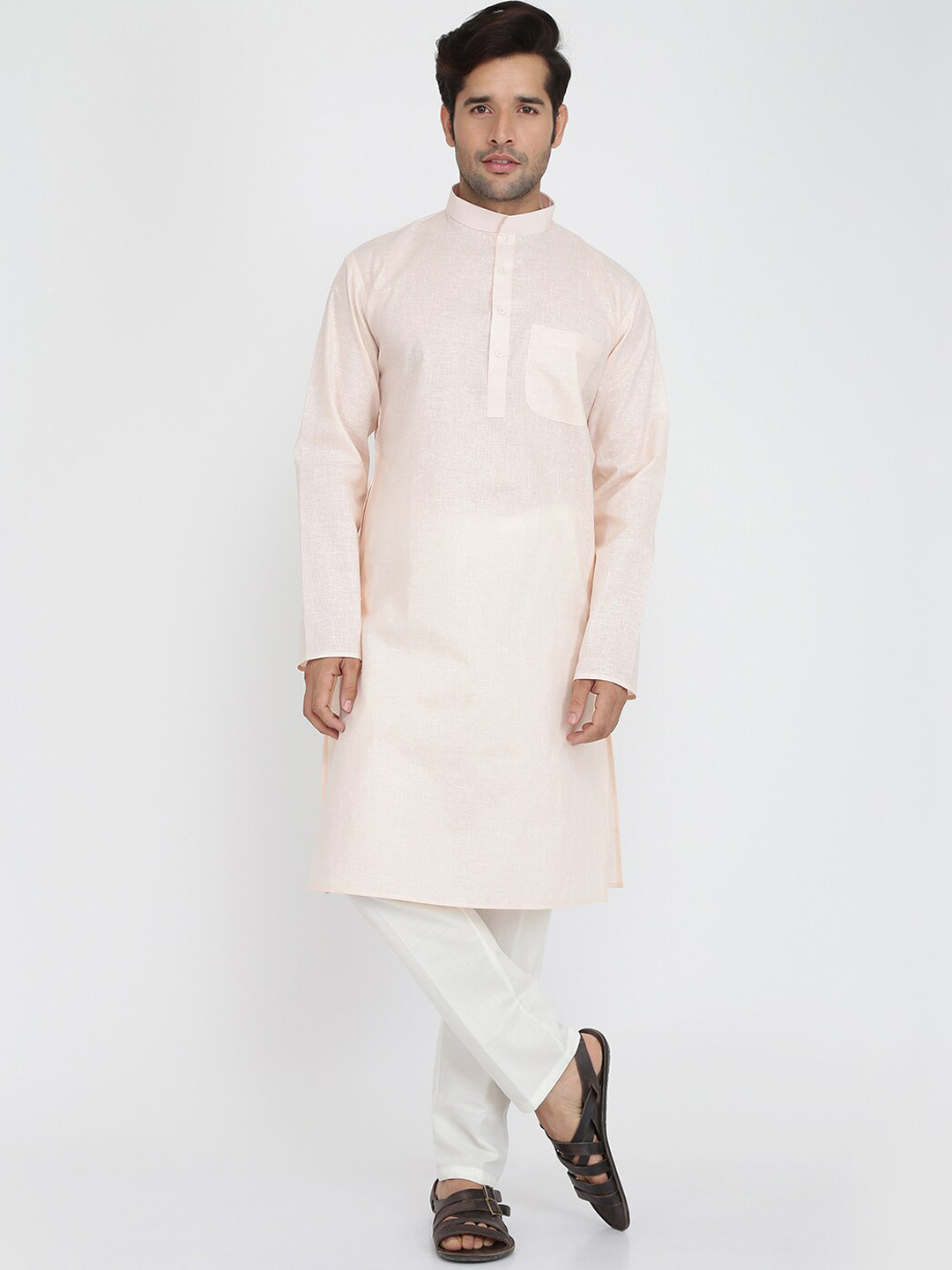ROYAL KURTA Men Pink Solid Kurta