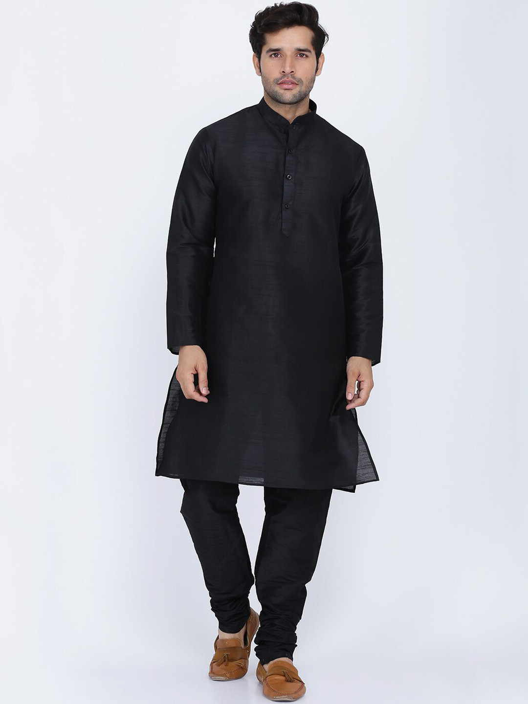 ROYAL KURTA Men Black Solid Silk Kurta