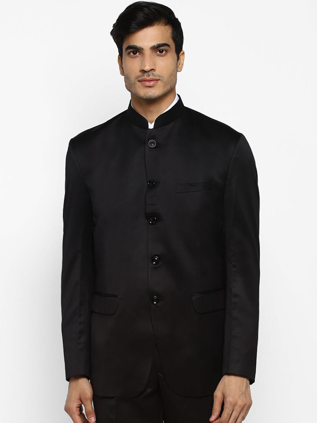 ROYAL KURTA Men Black Solid Bandhgala Blazer