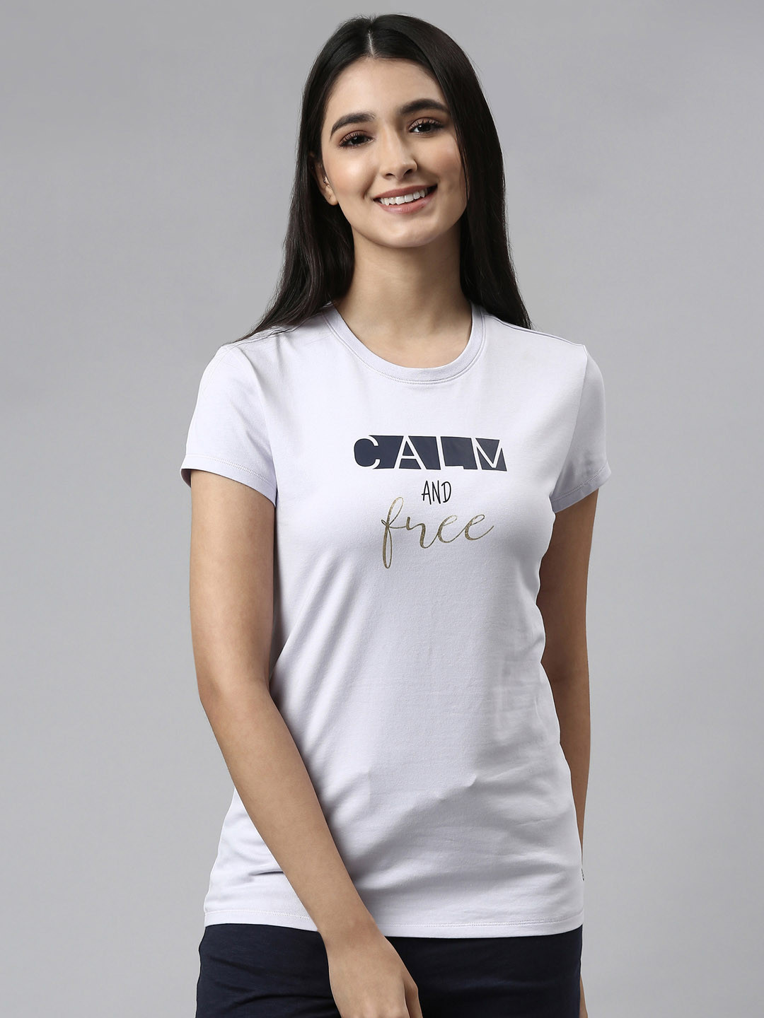 Enamor Women Purple Printed Slim Fit Cotton Lounge T-shirts