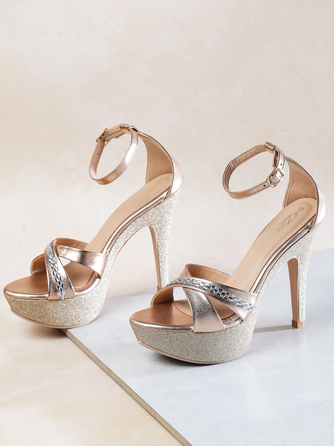 Shezone Gold-Toned Textured Stiletto Heels