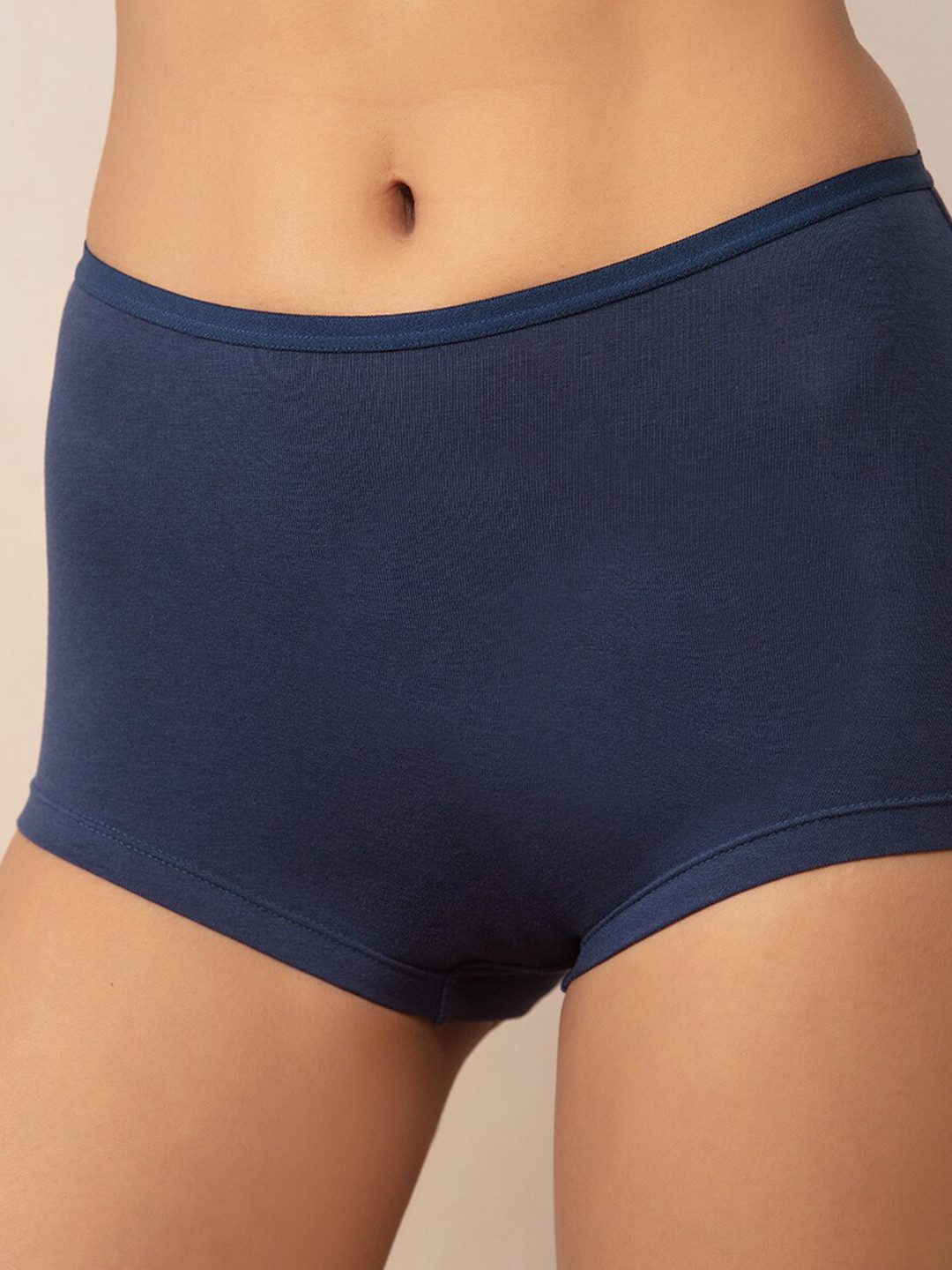 Nykd Women Blue Solid Cotton Boy Short Briefs