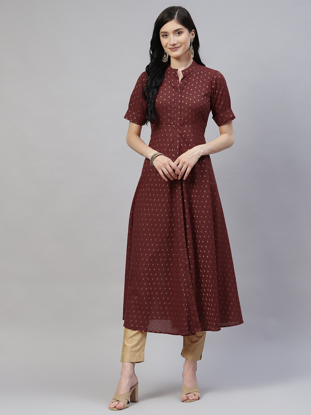MBE Women Maroon & Golden Kurta