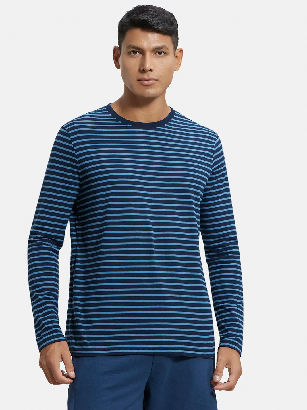 Jockey Super Combed Cotton Rich Striped Round Neck Full Sleeve T-shirt-AM01