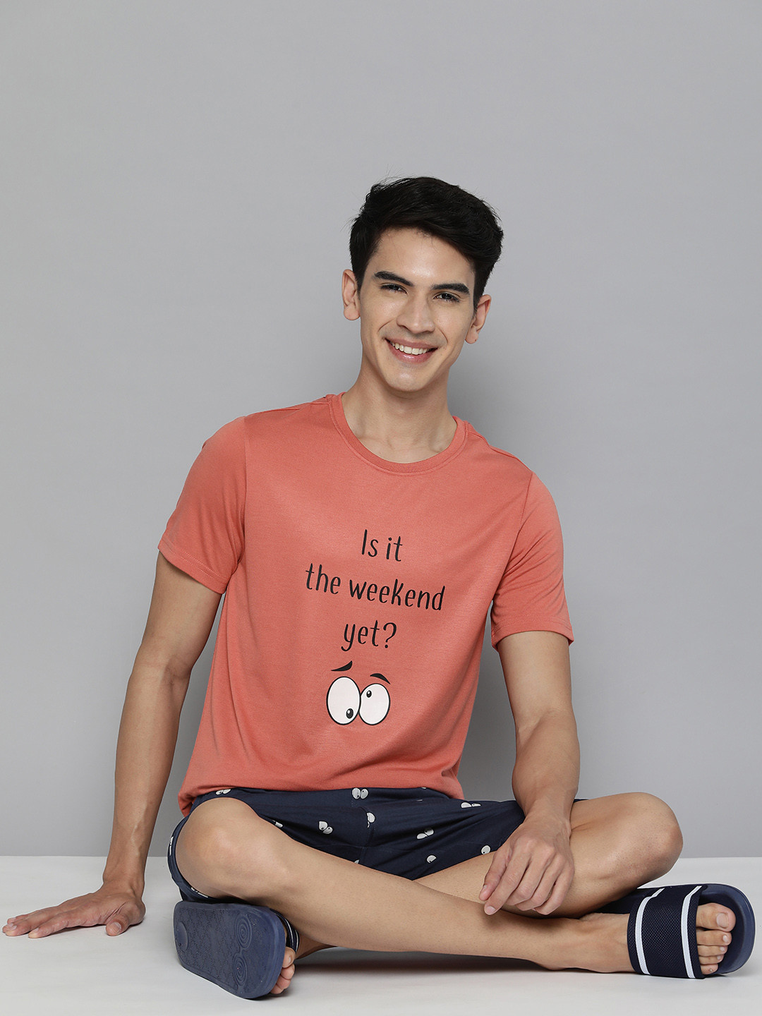 Mast & Harbour Men Faded Rose Red & Black Night suit