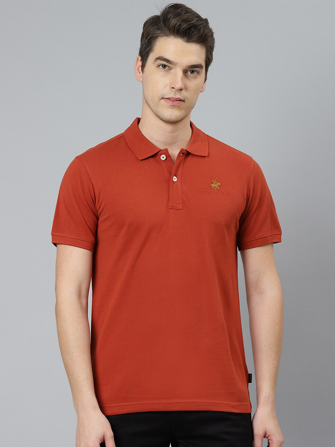 Beverly Hills Polo Club Men Brown Polo Collar T-shirt