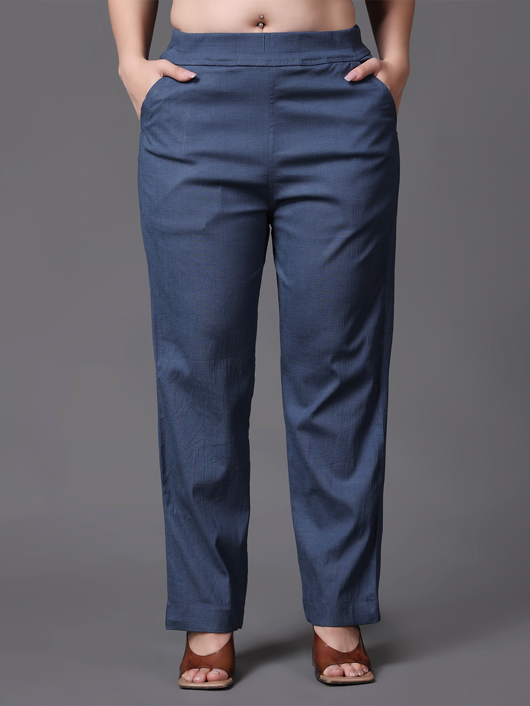 APELLA Women Grey Textured Trousers