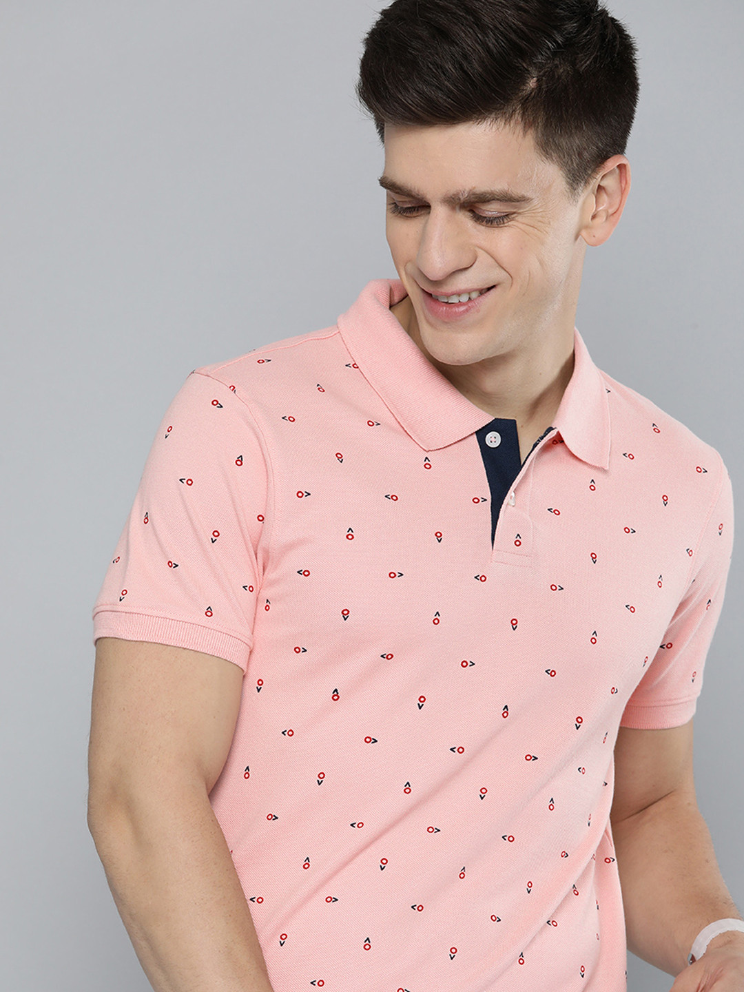 Mast & Harbour Men Pink Cotton Printed Polo Collar Short Sleeves T-shirt