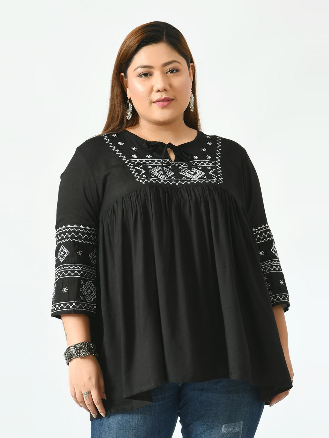 SAAKAA Black Tie-Up Neck Top
