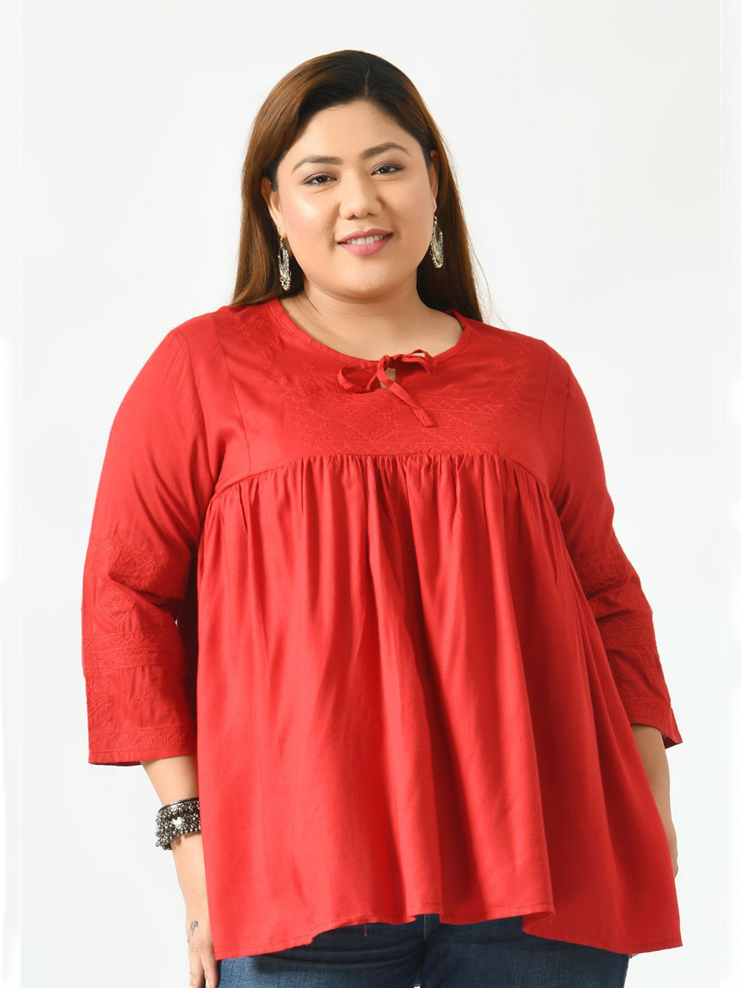 SAAKAA Red Tie-Up Neck Top