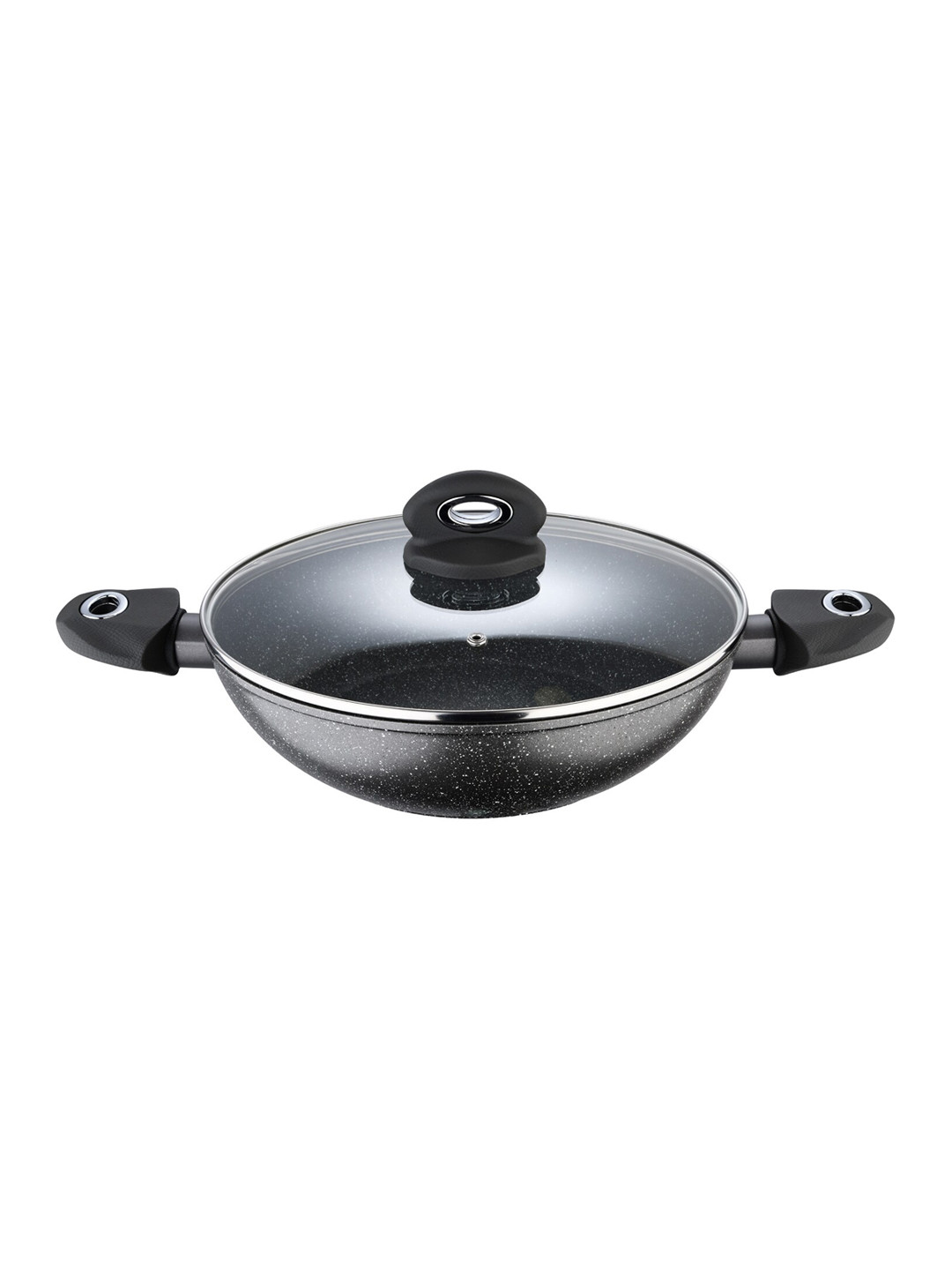 BERGNER Grey Solid Aluminium Non-stick Kadai With Glass Lid
