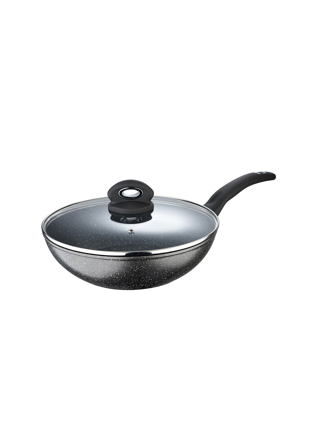BERGNER Grey Solid Aluminium Induction Base Wok With Glass Lid