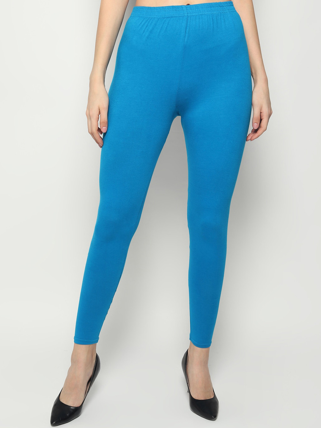 KEX Women Blue Solid Ankle-Length Leggings