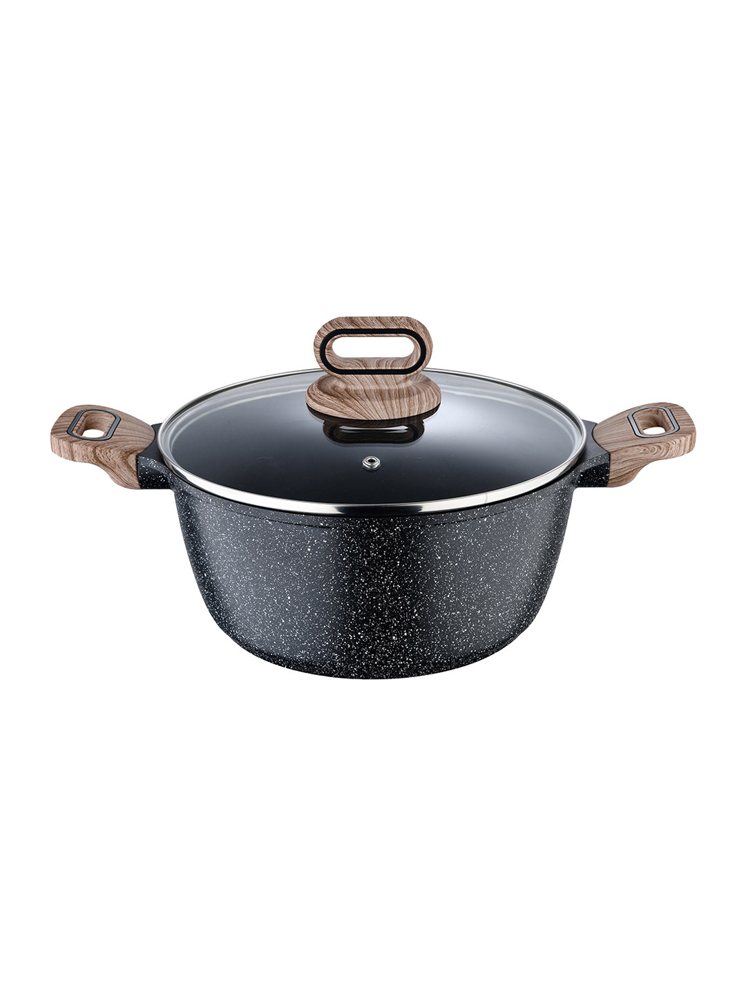 BERGNER Grey & Black ILag Marble Non Stick Induction Base Casserole With Glass Lid 6 L