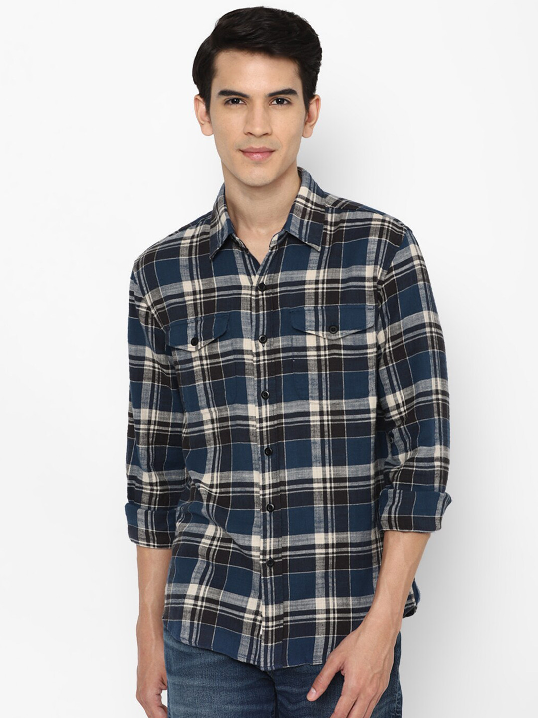 AMERICAN EAGLE OUTFITTERS Men Blue Tartan Checks Checked Cotton Casual Shirt