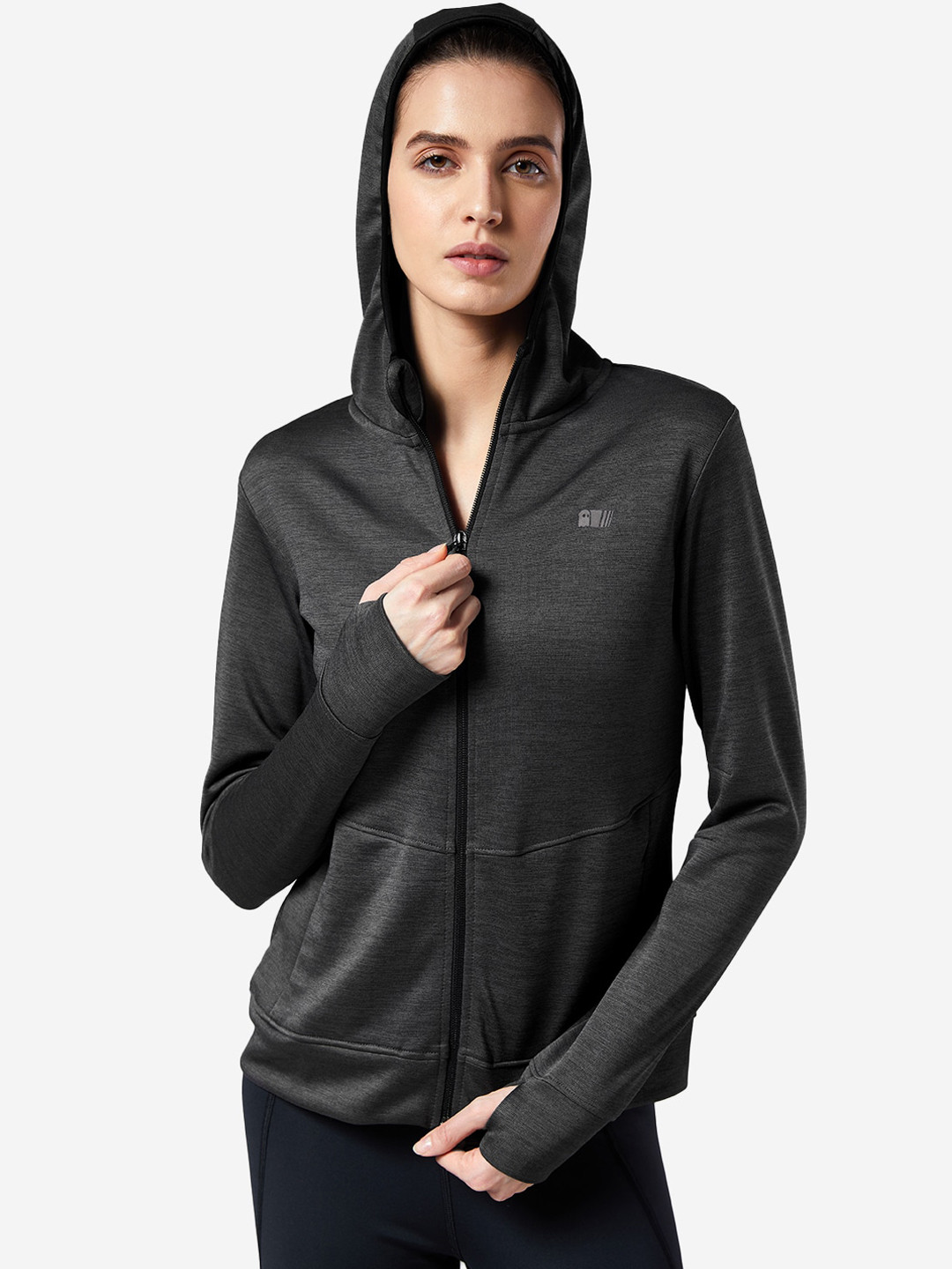 The Souled Store Women Charcoal Reflective Strip Sporty Jacket
