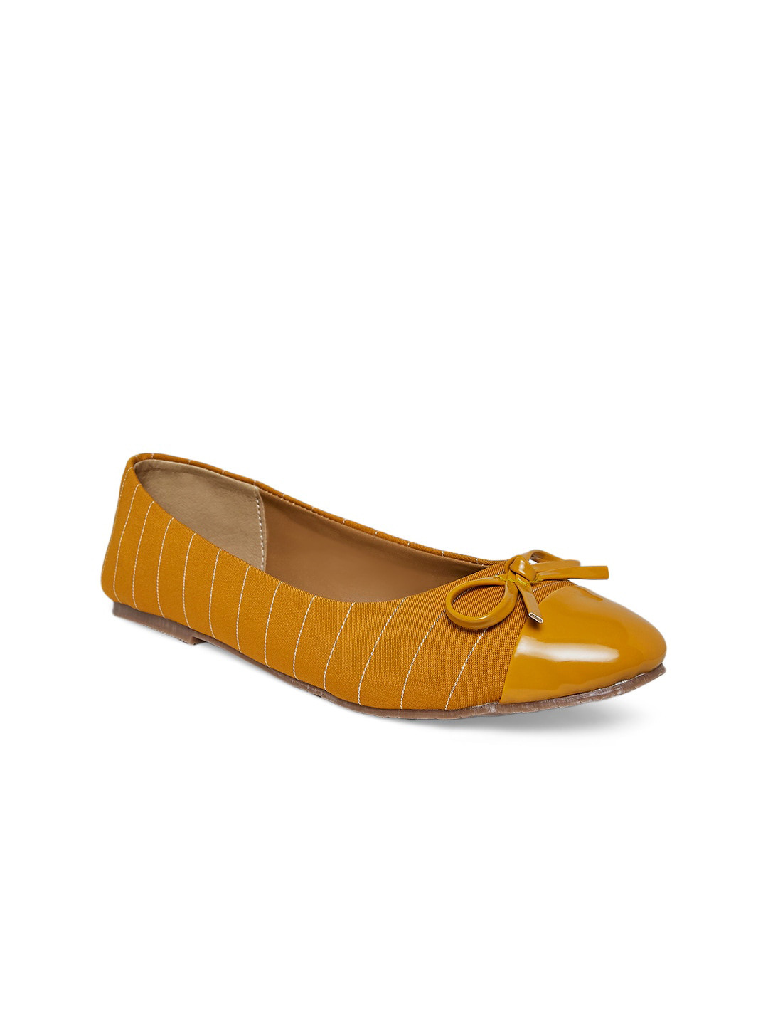 People Women Yellow Textured Ballerinas with Bows Flats