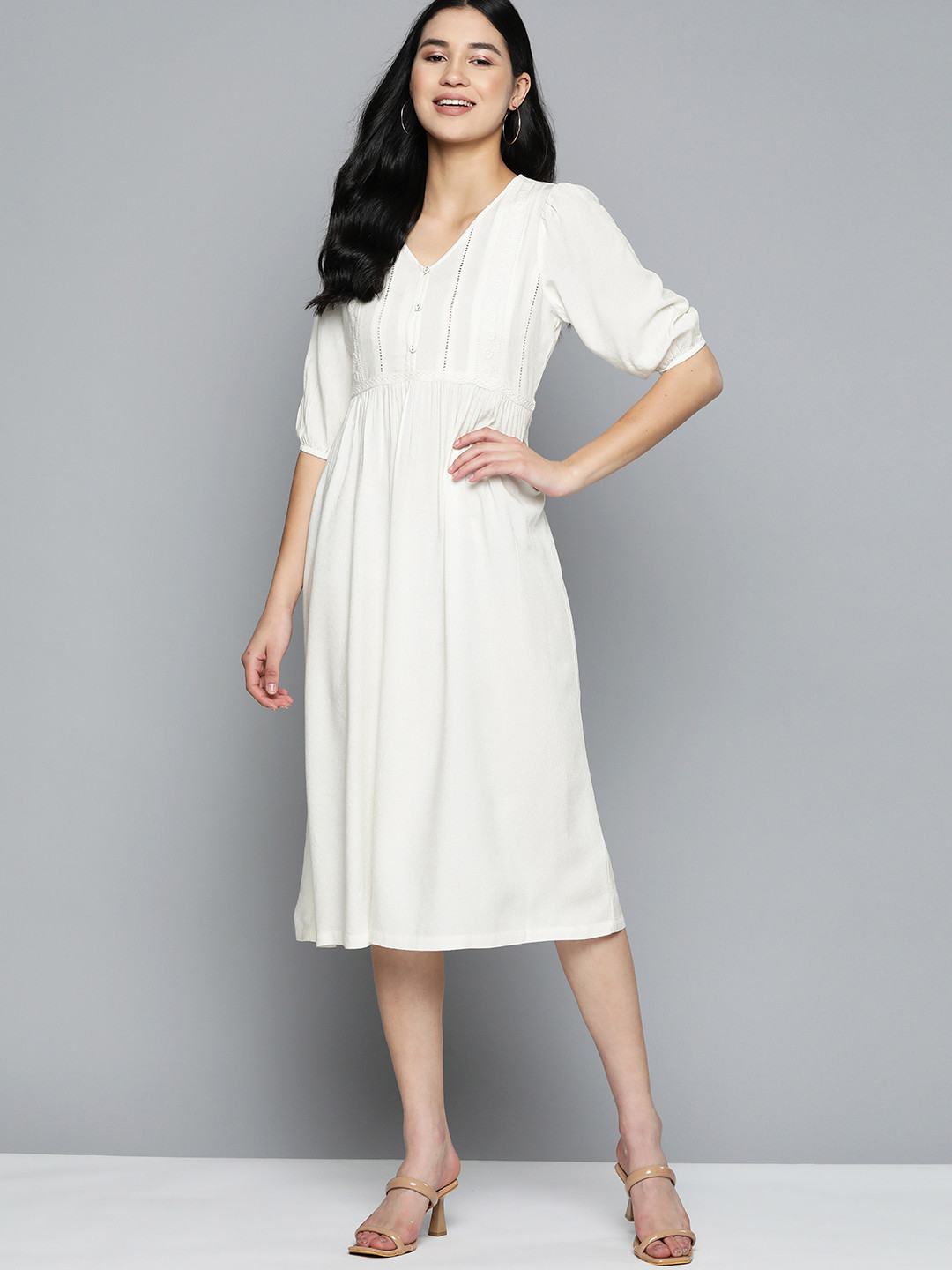 Mast & Harbour Dobby Weave A-Line Midi Dress