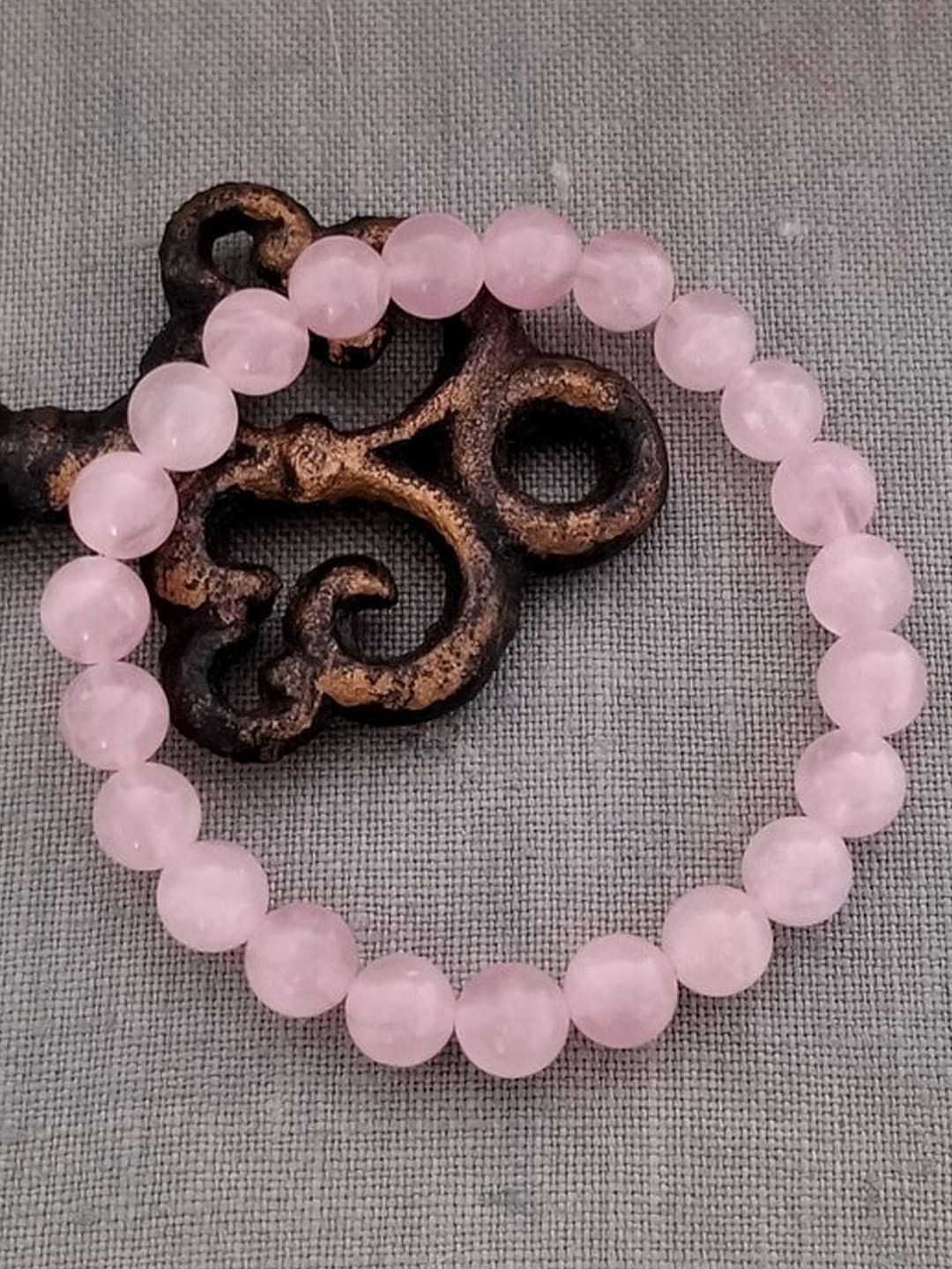 Young & Forever Unisex Pink Brass Rose Quartz Bracelet
