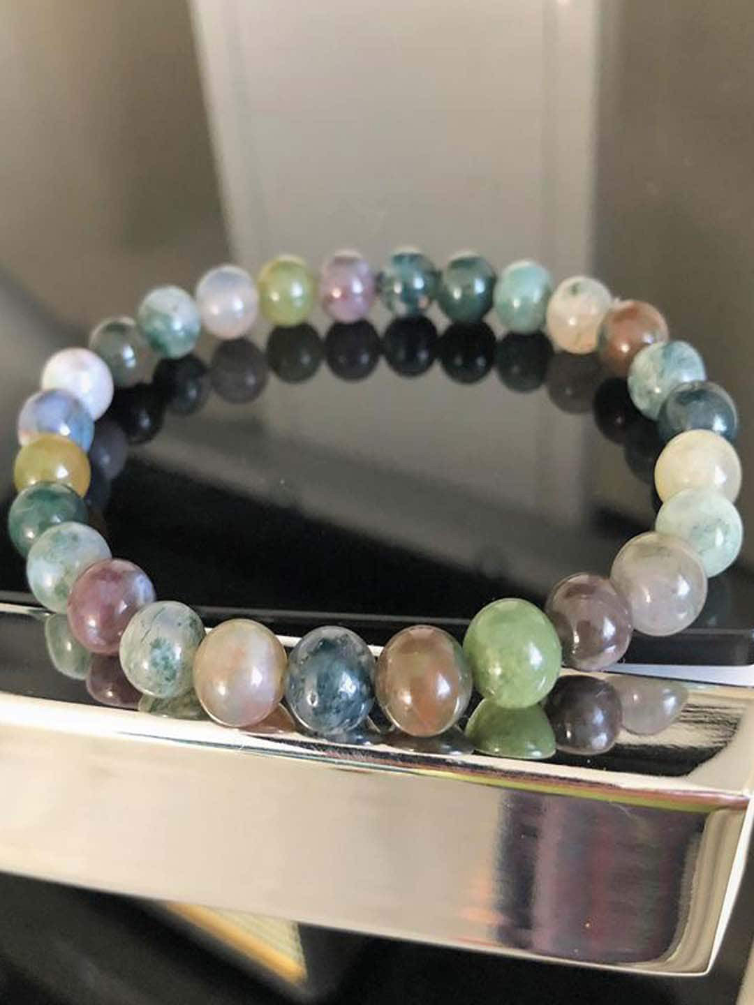 Young & Forever Unisex Brown & Green Brass Agate Bracelet