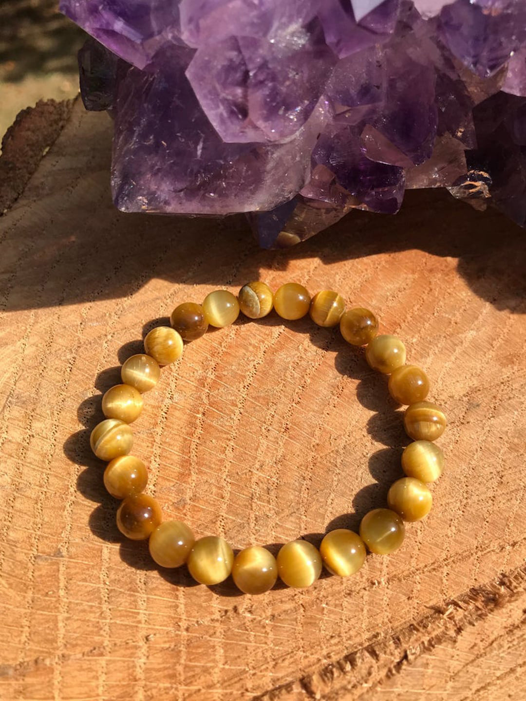 Young & Forever Unisex Yellow & Brown Brass Tigers Eye Bracelet