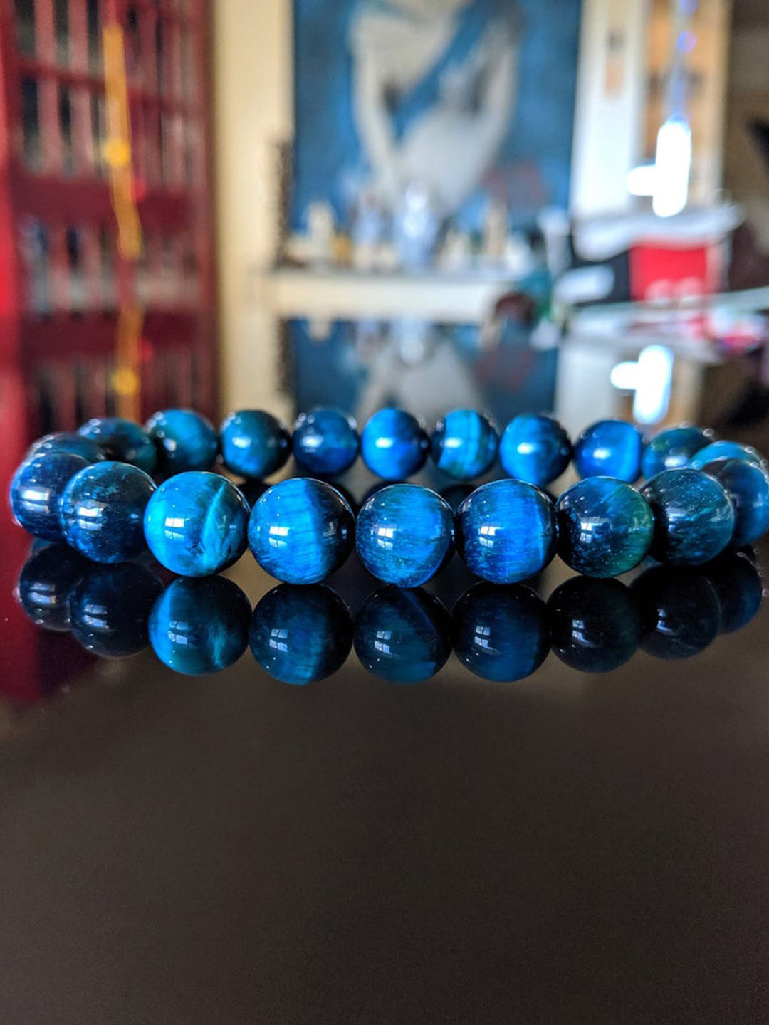 Young & Forever Unisex Blue & Green Brass Tigers Eye Bracelet