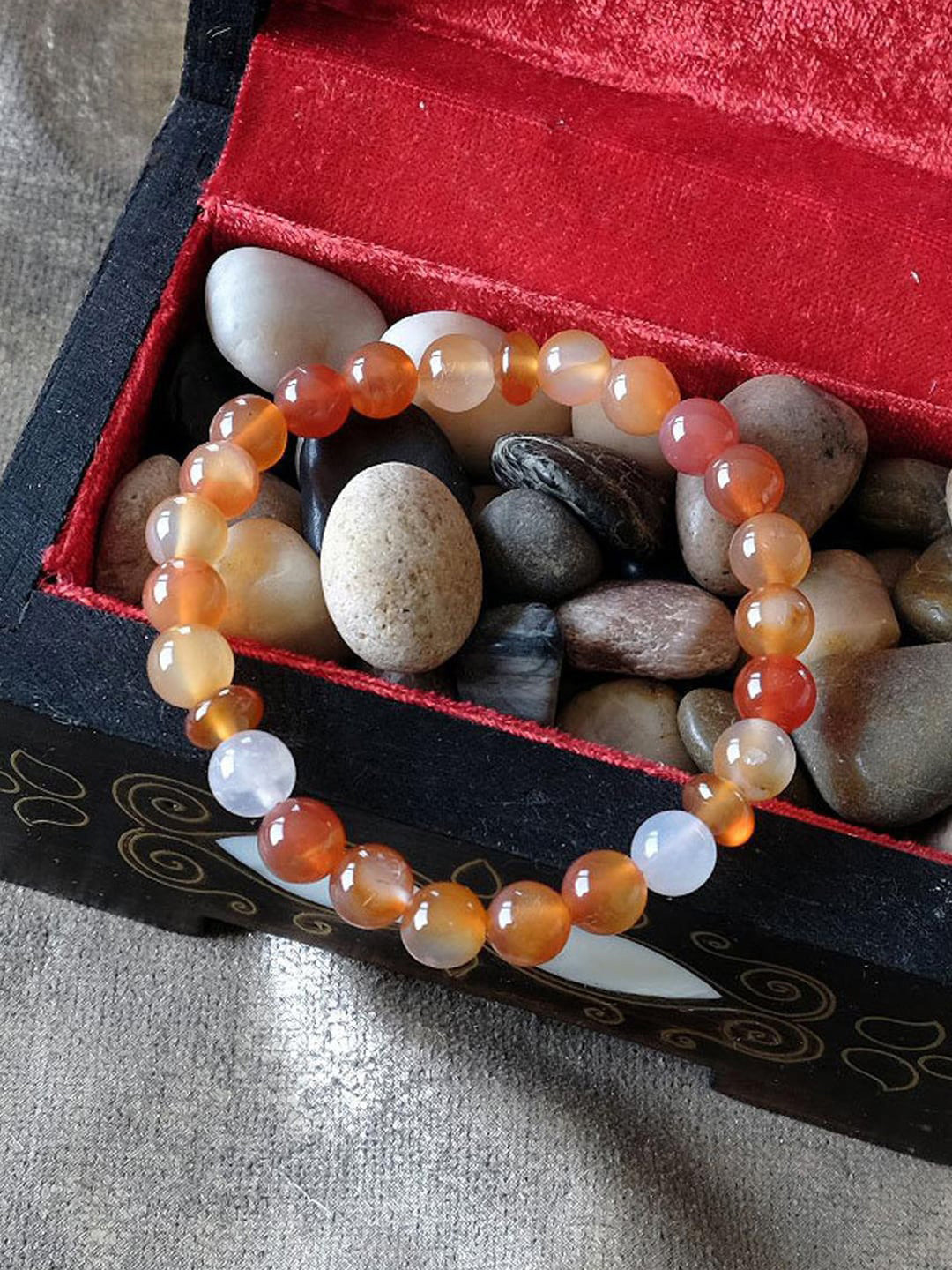 Young & Forever Unisex Orange & White Brass Carnelian Bracelet