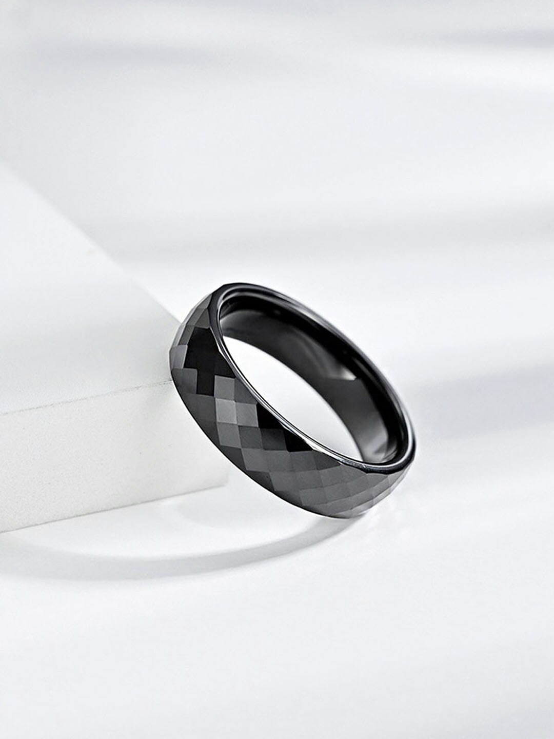 Yellow Chimes Men Stainless Steel Black Band Style Finger Ring