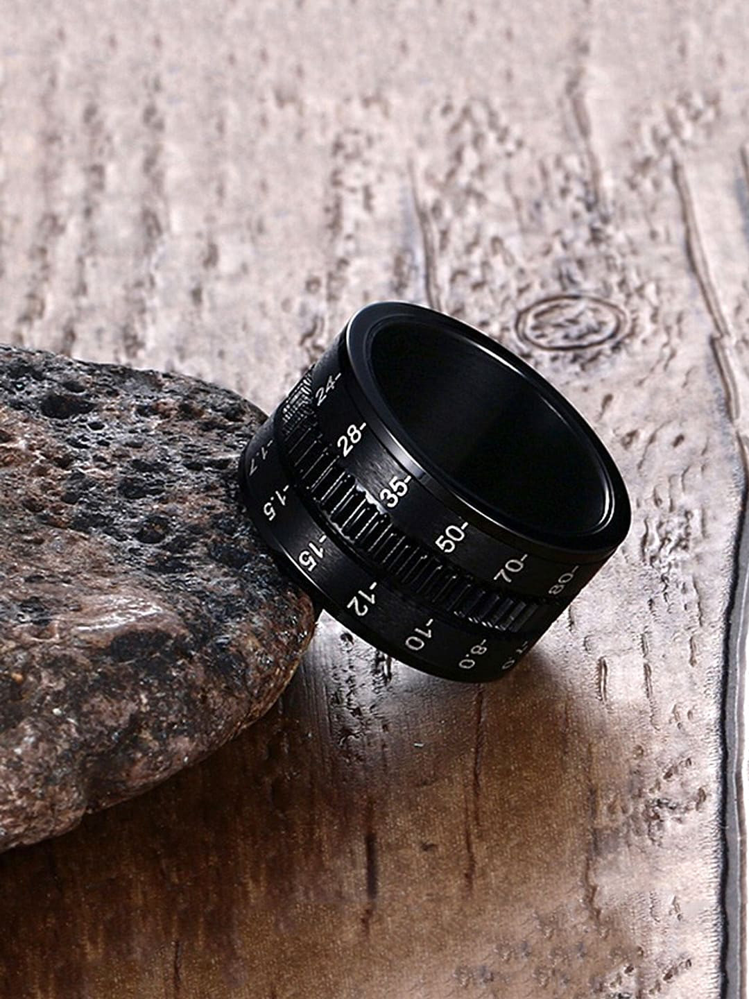 Yellow Chimes Men Black Camera Lens Design Finger Ring