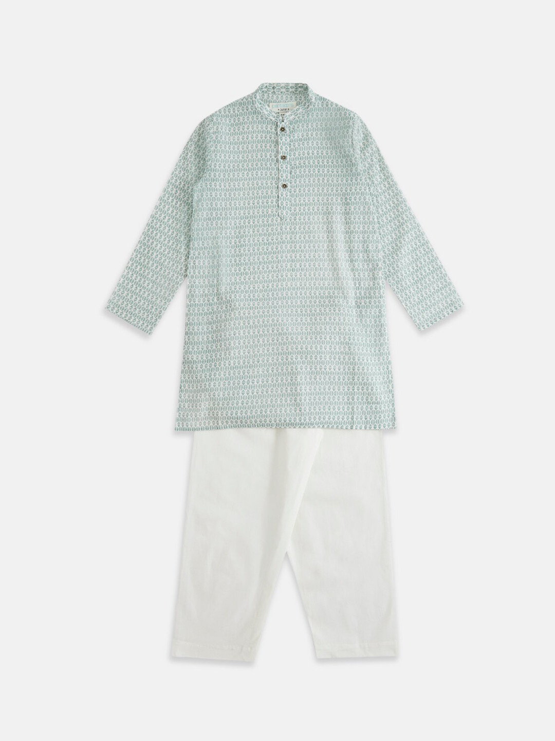 indus route by Pantaloons Boys Off White Printed Pure Cotton Kurta with Pyjama