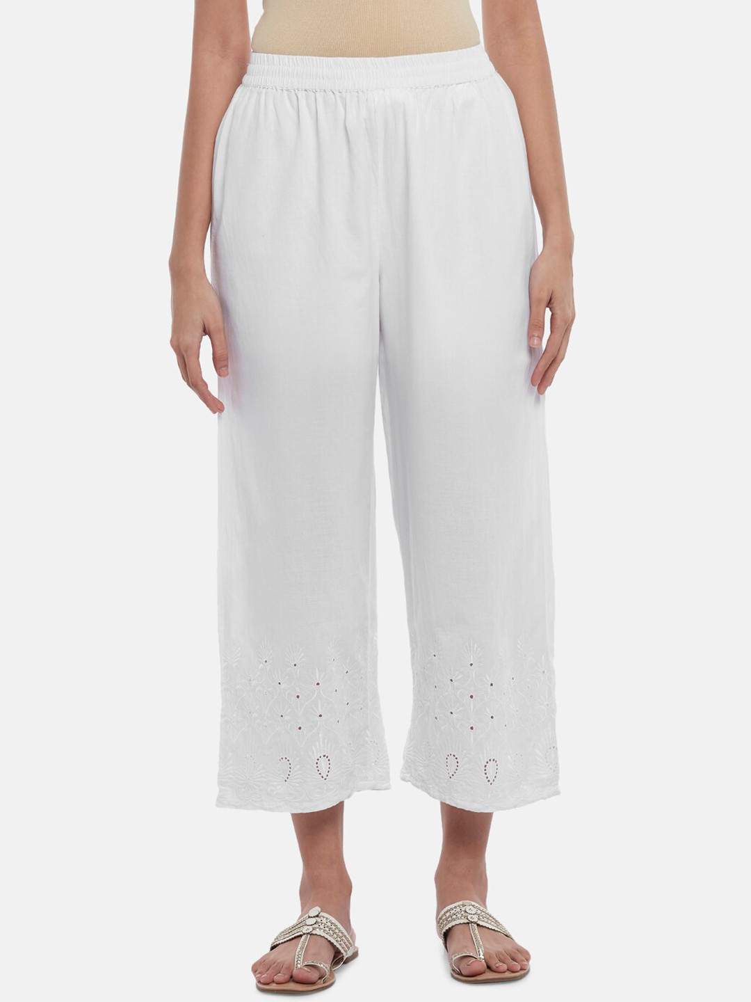 RANGMANCH BY PANTALOONS Women White Parallel Trouser