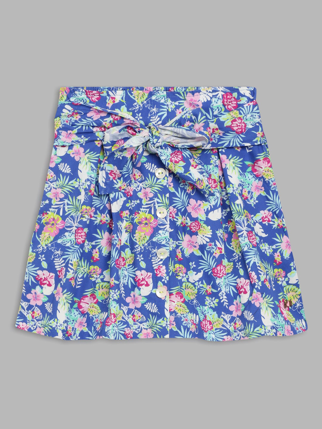 Blue Giraffe Girls Blue Floral Printed Knee-Length Flared Pure Cotton Skirts