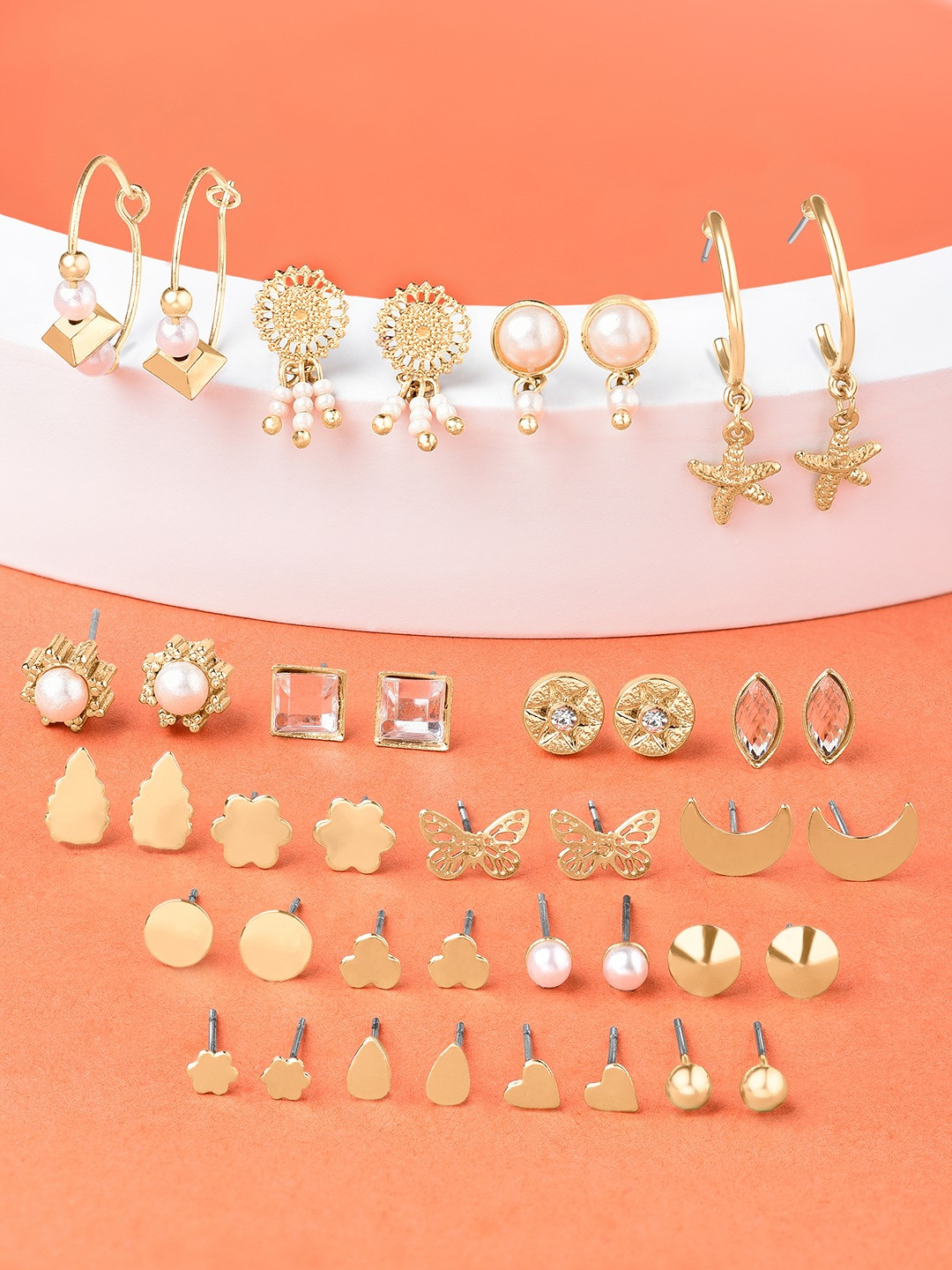Zaveri Pearls 20 Gold-Toned Contemporary Studs Earrings