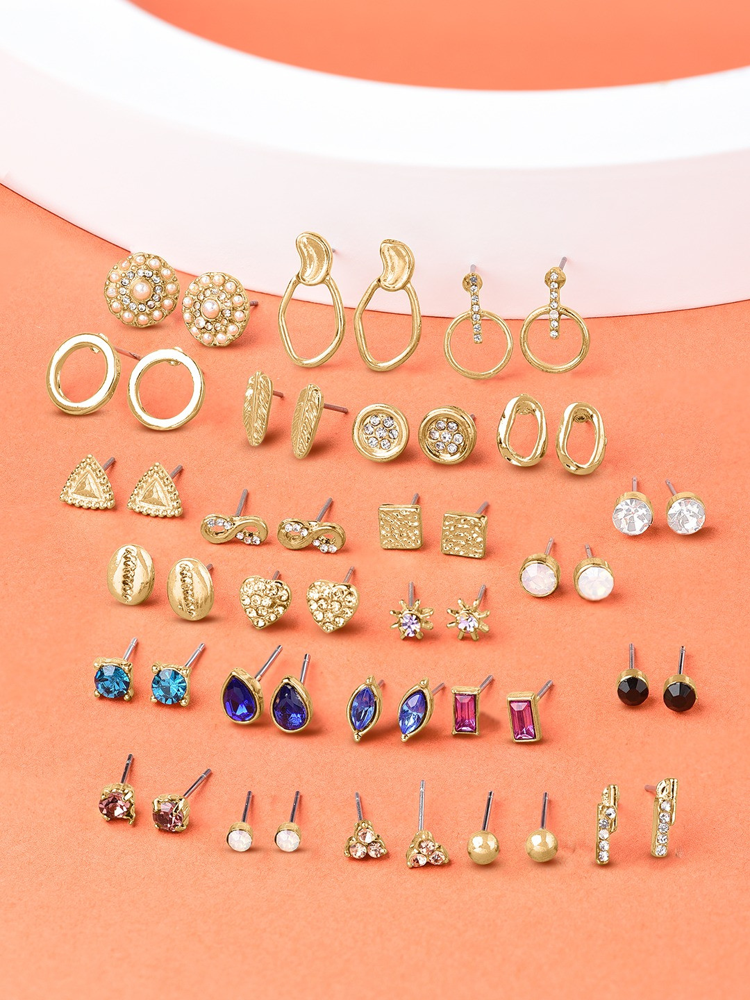 Zaveri Pearls Set of 25 Gold-Plated Contemporary Studs Earrings