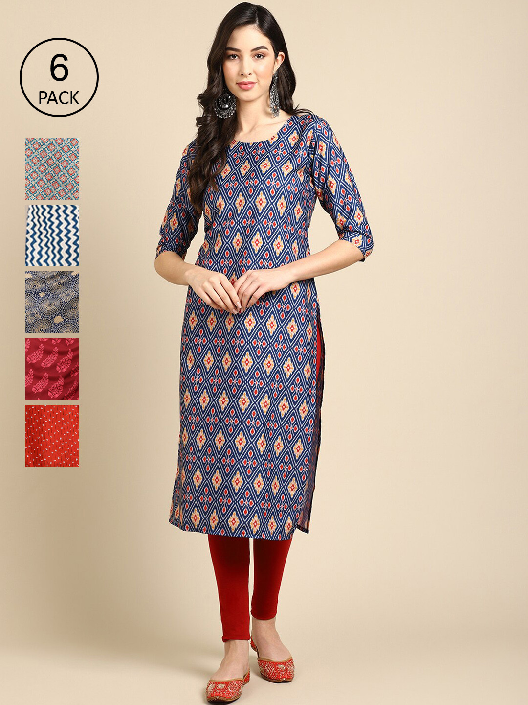 7Threads Women Pack Of 5 Crepe Printed Straight Kurta