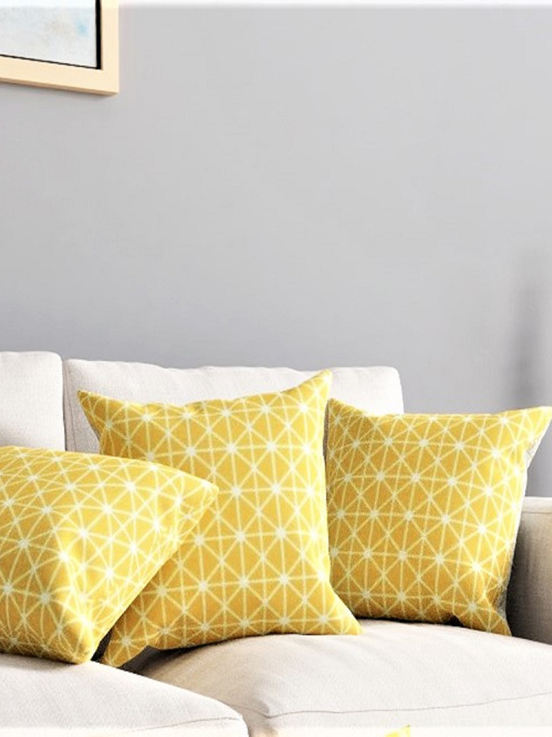 URBAN SPACE Yellow Geometric Cotton Breathable 5 Piece Square Cushion Covers -16x16In