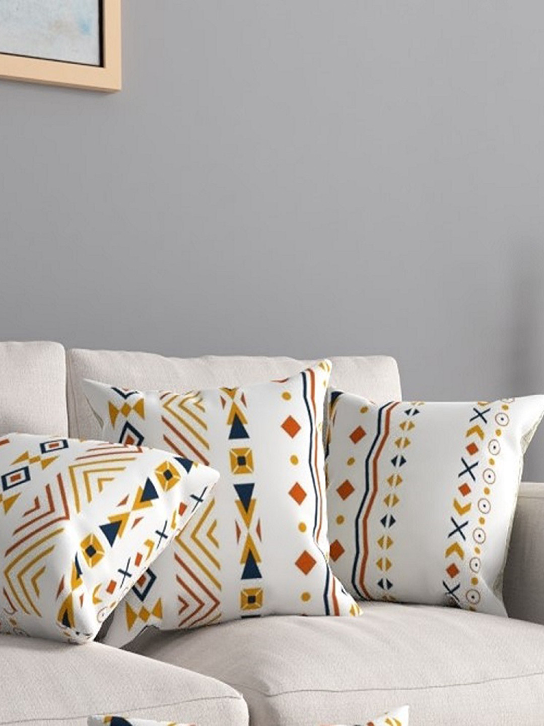 URBAN SPACE Orange & Off White Pack of 5 Printed Square Cushion Covers