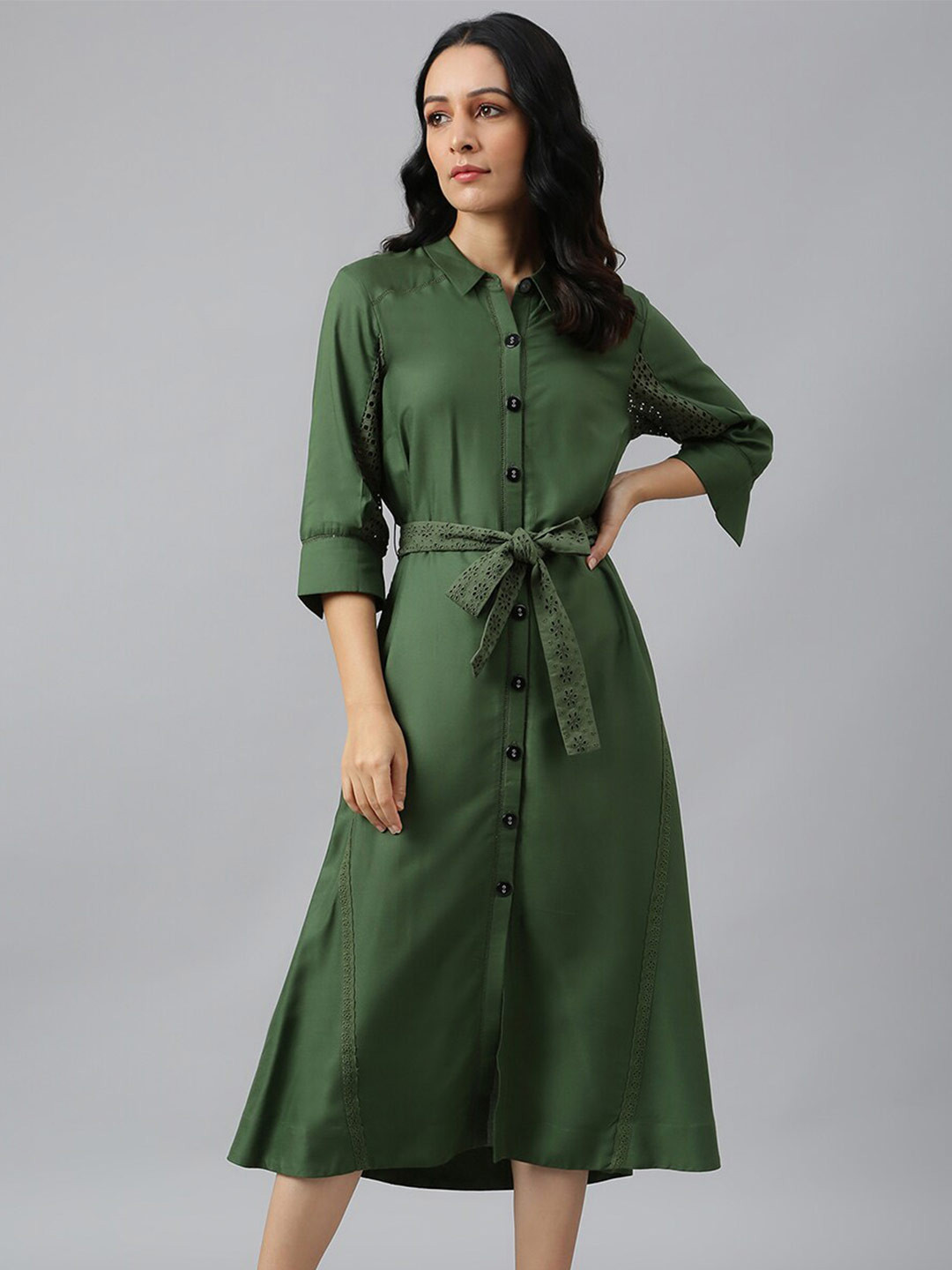 W Green A-Line Midi Dress