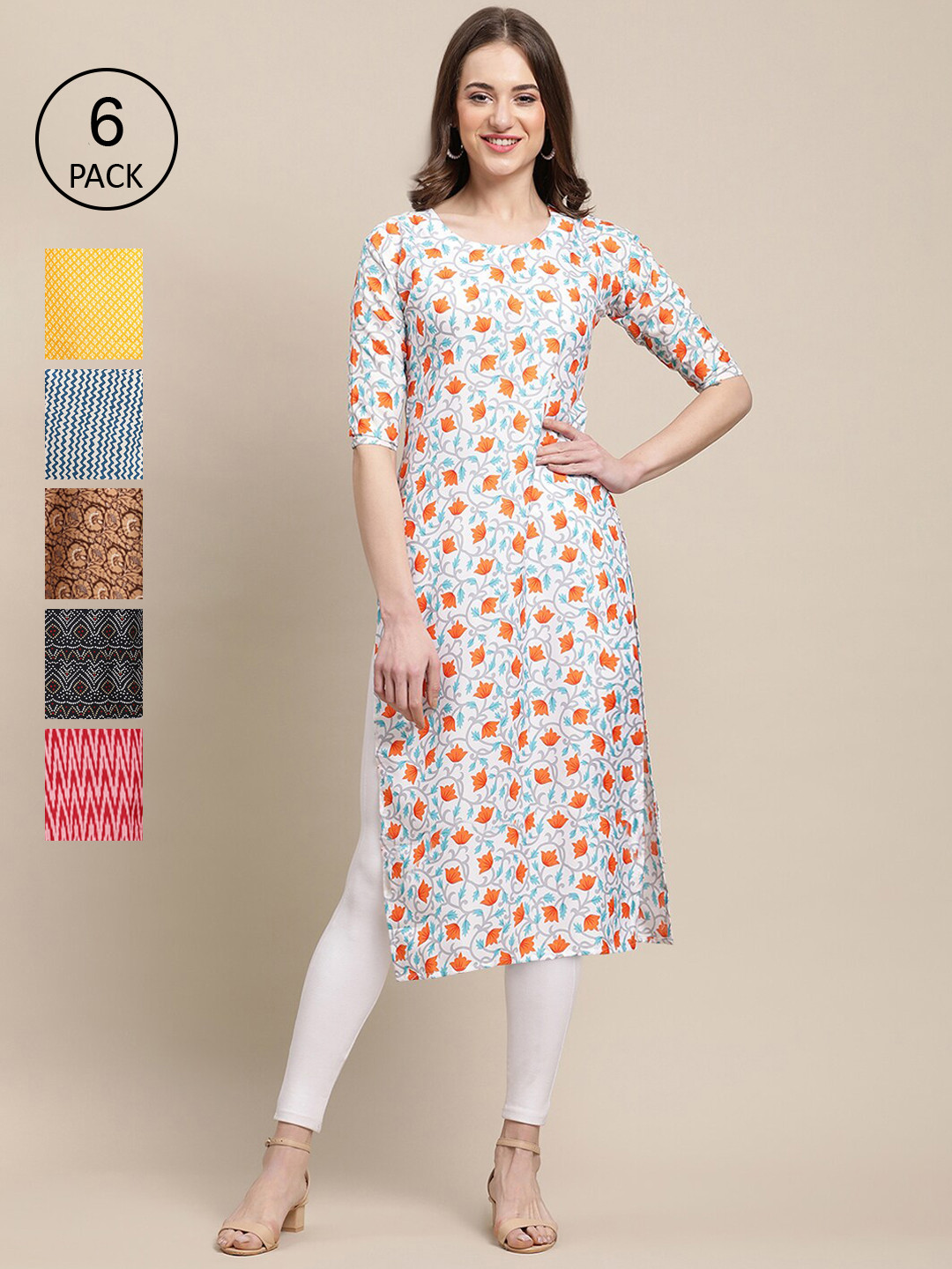 7Threads Women Multicoloured Block Print Crepe Kurta