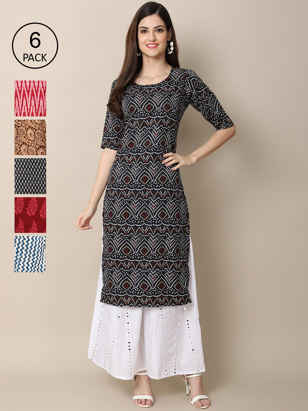 7Threads Women Multicoloured Block Print Crepe Kurta