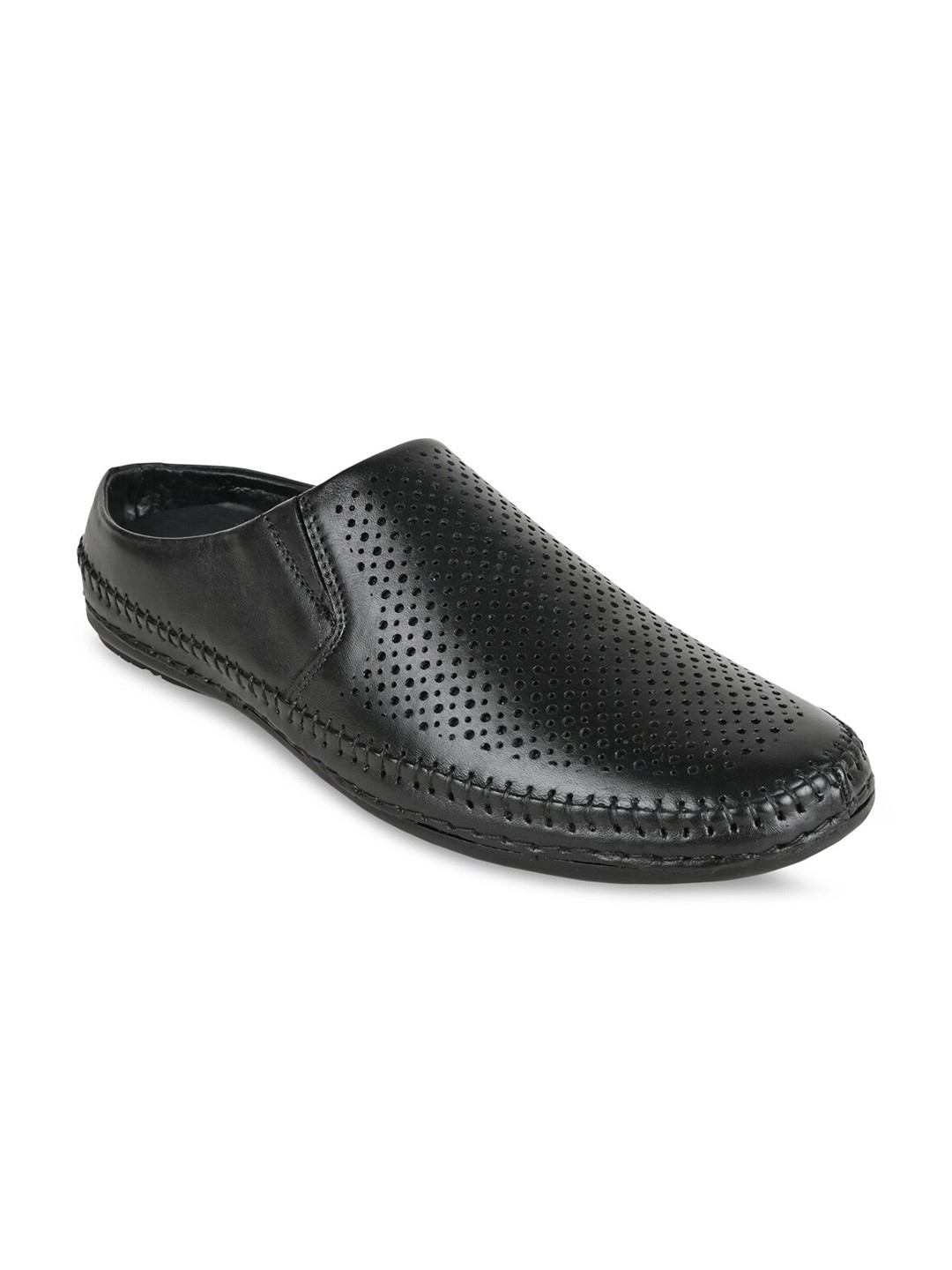 Regal Men Black Laser Cut Leather Mules