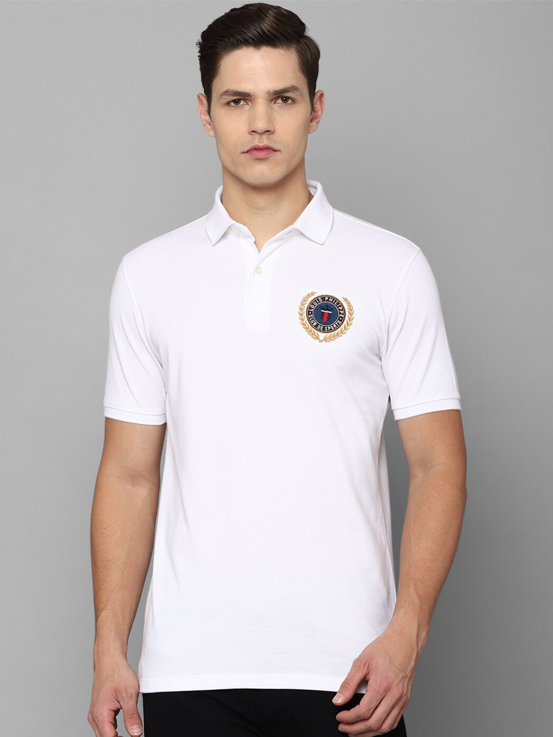 Louis Philippe Sport Men White Polo Collar Slim Fit Cotton T-shirt