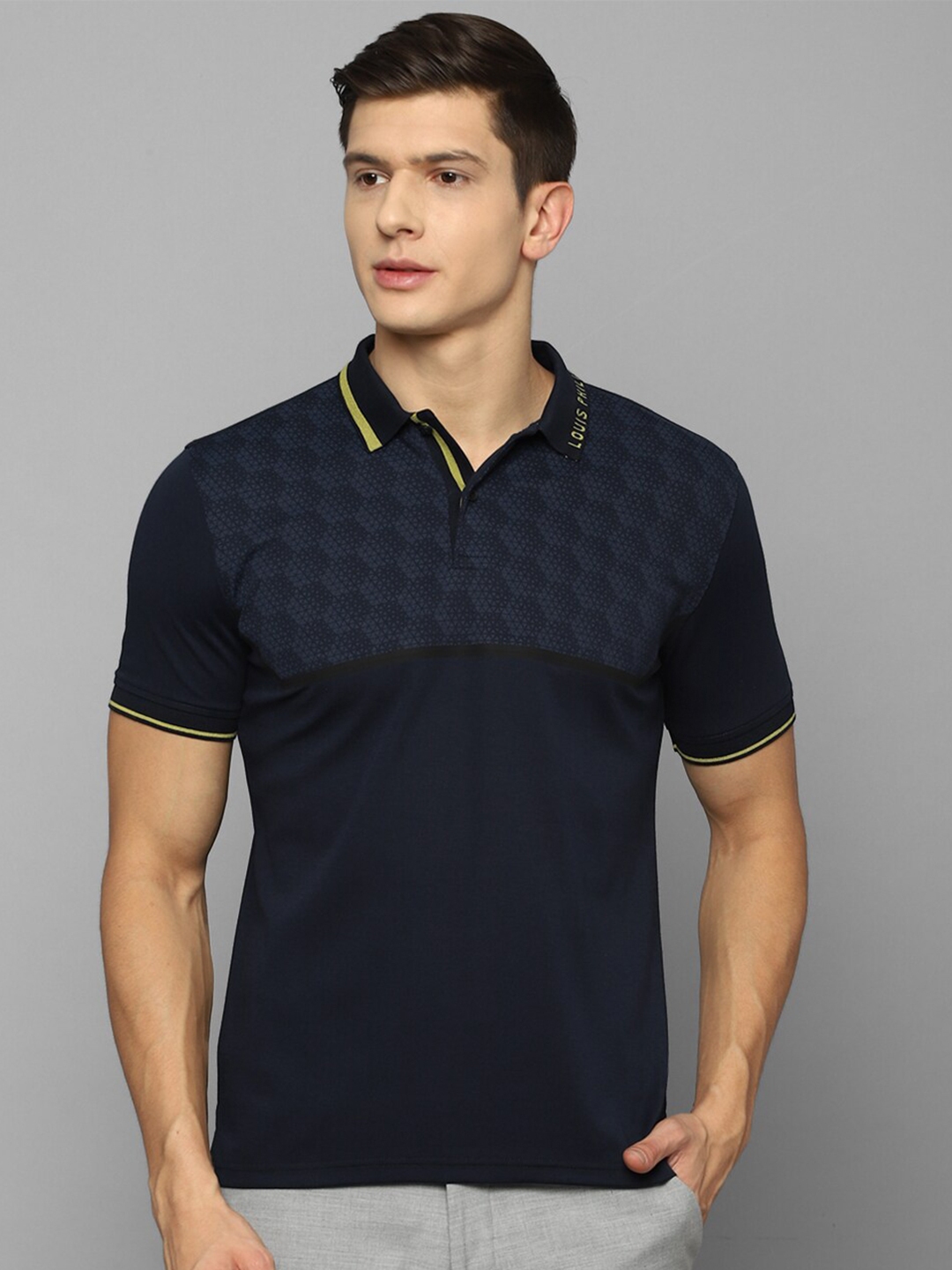 Louis Philippe Ath.Work Striped Men Polo Neck Blue T-Shirt - Buy