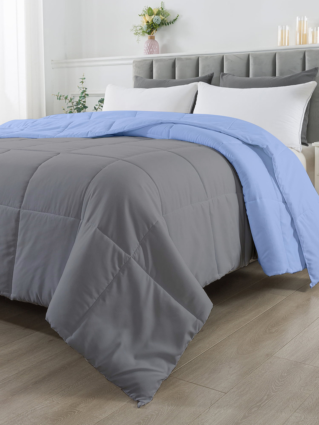 RAZZAI Unisex Blue Solid 210 GSM Single Bed Reversible Comforter