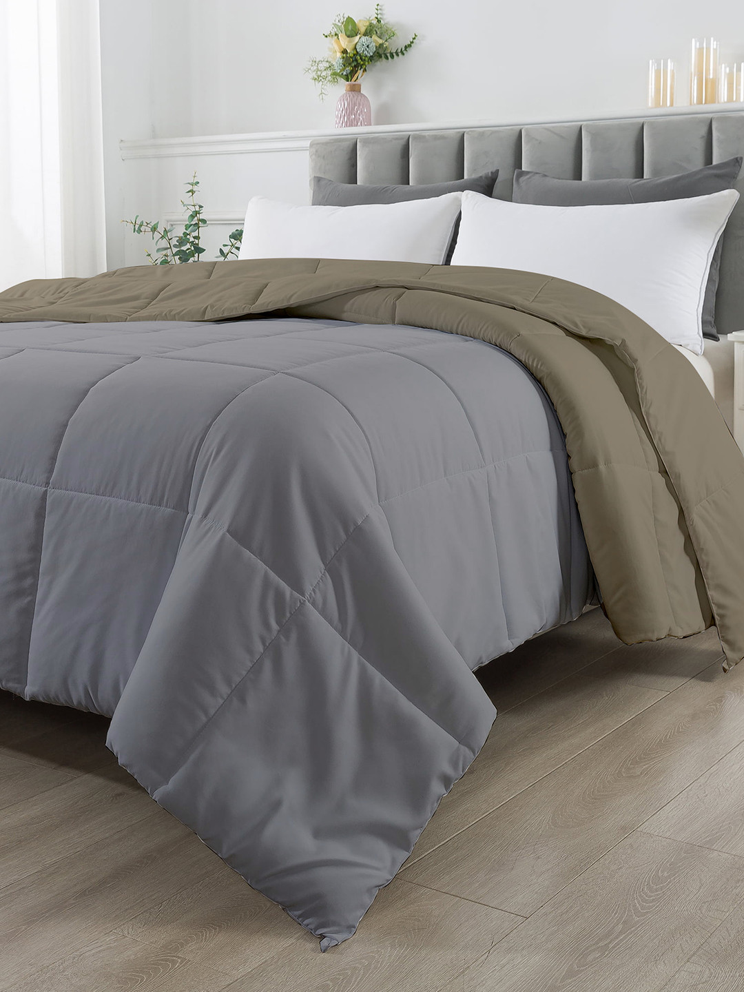 RAZZAI Unisex Brown Solid 210 GSM Single Bed Reversible Comforter